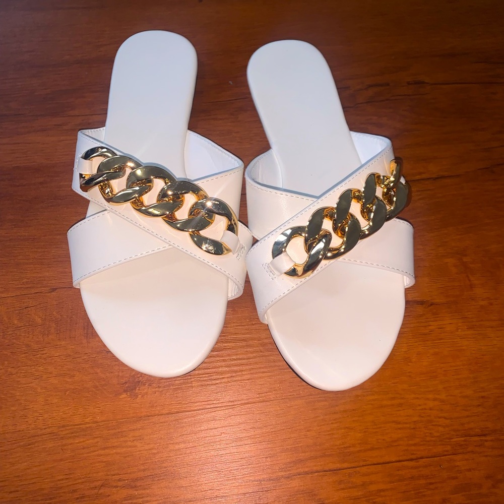 White and Gold Chain Sandals